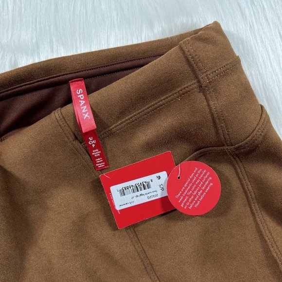 Spanx Size Small Petite Rich Caramel Faux Suede Leggings Pants - Picture 6 of 9